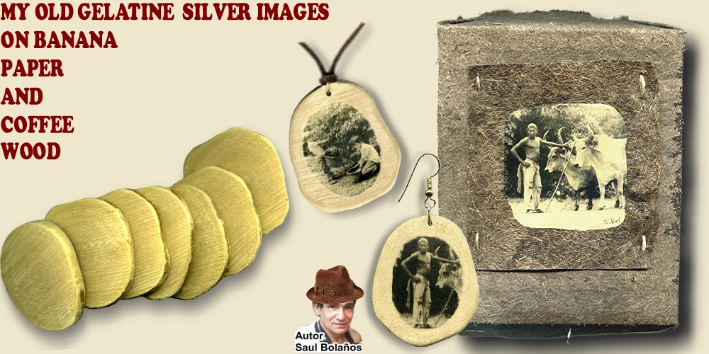 gelatine silver images on banana paper and coffee wood